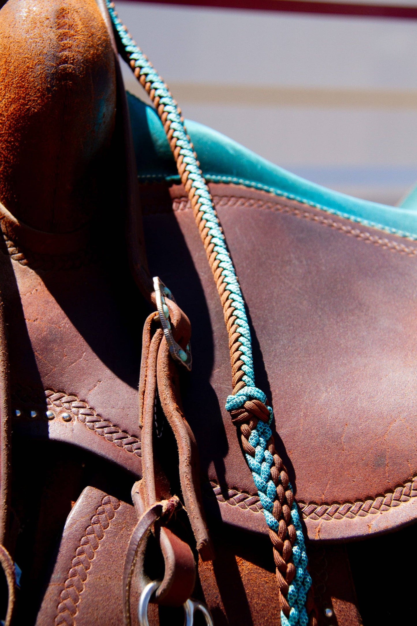 Roping Reins – Turquoise & Brown 3-Strand Nylon Horse Reins by -3H