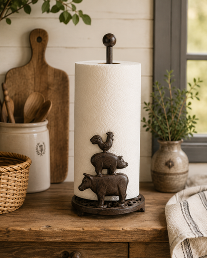 The Farmyard Roll Stand, rustic paper towel holder, country kitchen decor