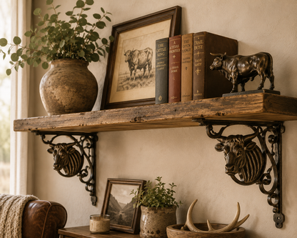 The Stockyard Shelf Brackets pair, rustic cast iron style hardware