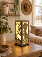 Australian hardwood lamp with outback windmill and homestead design, lit