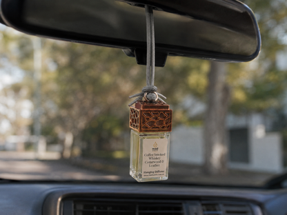 Rustic country-style car diffuser hanging from car mirror, Watermelon Lemon Sugar scent