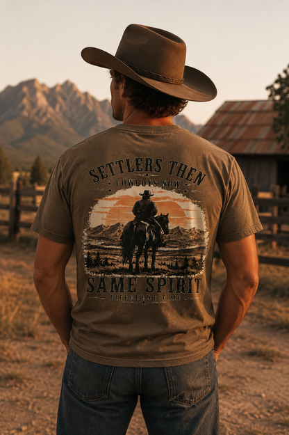 Same Spirit Different Time men's country graphic tee, front print