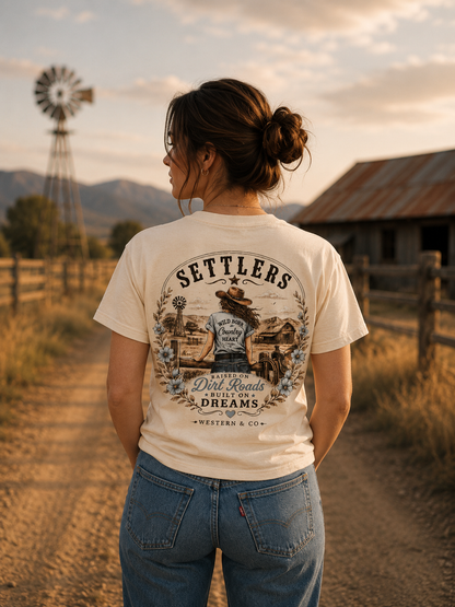 Dirt Roads Dream country graphic tee, front print
