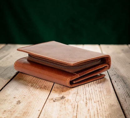 Greenwood Leather RFID Harvest Wallet in camel, interior view