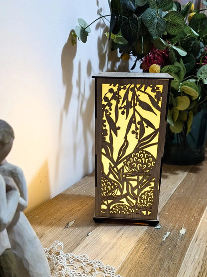 Australian hardwood lamp, Australian Flowers design, lifestyle shot