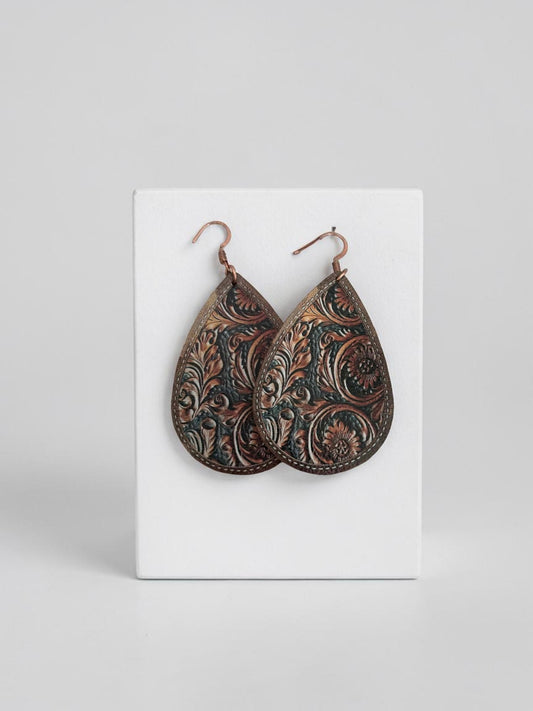 "Tooled Teardrop" Leather Dangles