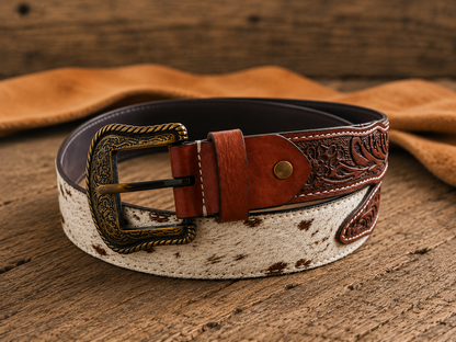 Cowhide Country Hairon Belt, light speckle swatch