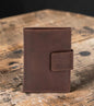 Greenwood Leather RFID Mercer Pop Up Wallet in brown, closed front view