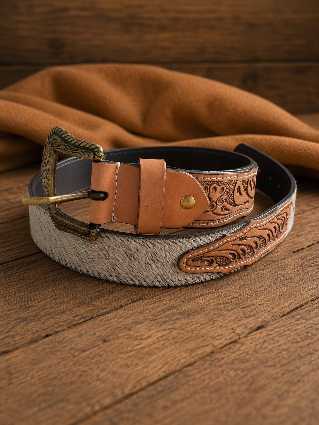 Cowhide Country Hairon Belt, silver speckle swatch