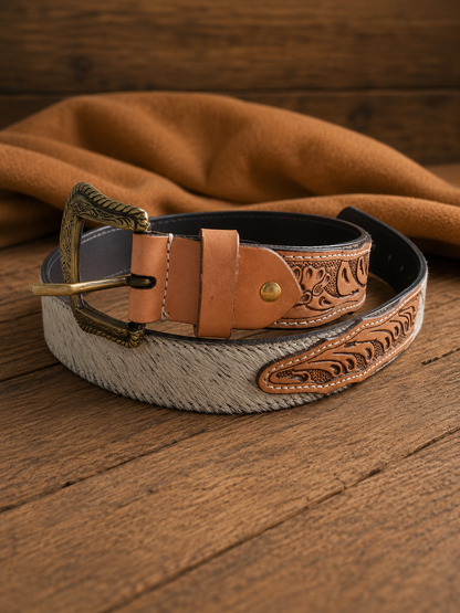 Cowhide Country Hairon Belt, silver speckle swatch