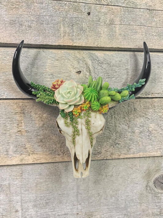 "Desert Rose" Resin Cow Skull Wall Hanger