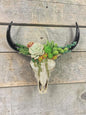 "Desert Rose" resin cow skull wall hanger with succulent design