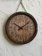 "Rustic Time" antique numeral wall clock, brown, oversized