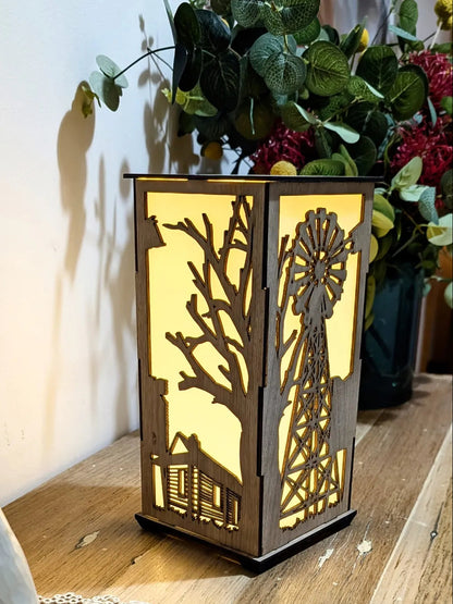 Australian hardwood lamp, Outback Windmill design, close-up detail