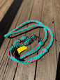 Braided reins, pink and teal, flat-to-round nylon horse reins