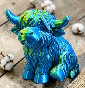 3D printed Highland cow statue, blue