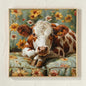 Country cottage animal print featuring a cow, design 1