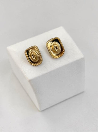 "Western Trio" gold stud earrings, cowboy hat design