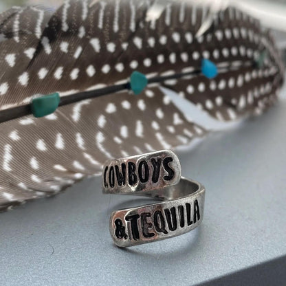 Cowboys & Tequila wrap ring, worn on hand