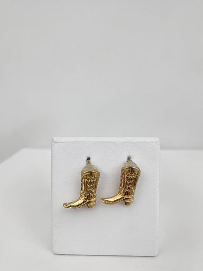"Western Trio" gold stud earrings, cowboy boot design