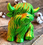 3D printed Highland cow statue, green