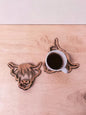 "Moo & Brew" Highland cow coaster set, country kitchen decor