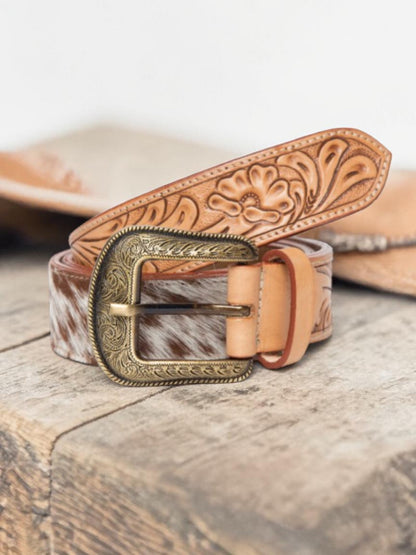 Cowhide Country Hairon Belt, light tan speckled colourway
