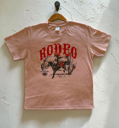 Desert Rodeo country graphic tee, pink, front print